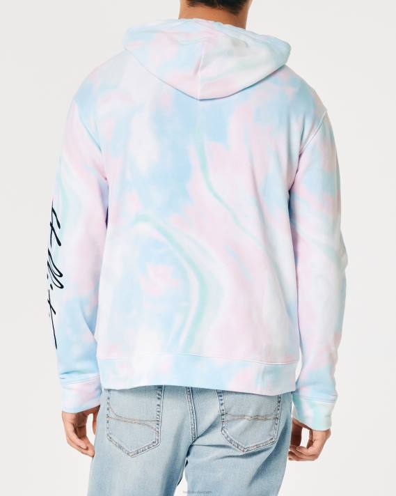 Hollister Mænd vaskeeffekt logo grafisk hættetrøje 2H8Z835 toppe blå tie-dye