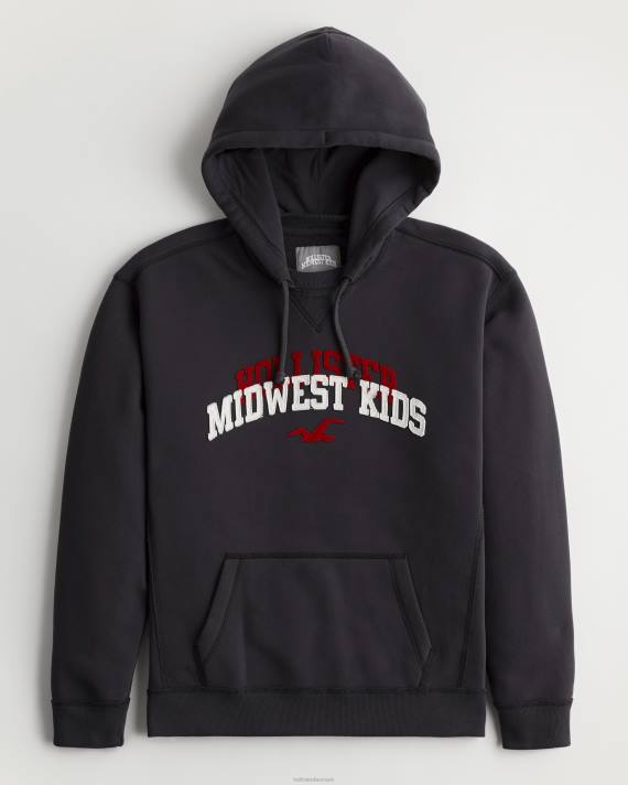 Hollister x Midwest Mænd afslappet logografisk hættetrøje til børn 2H8Z1067 toppe sort