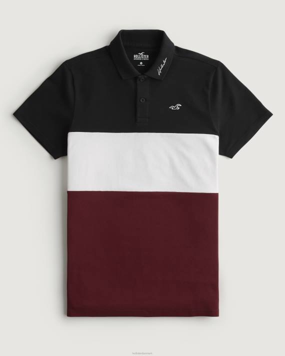 Hollister Mænd farveblok polo 2H8Z997 toppe sort hvid og bordeaux
