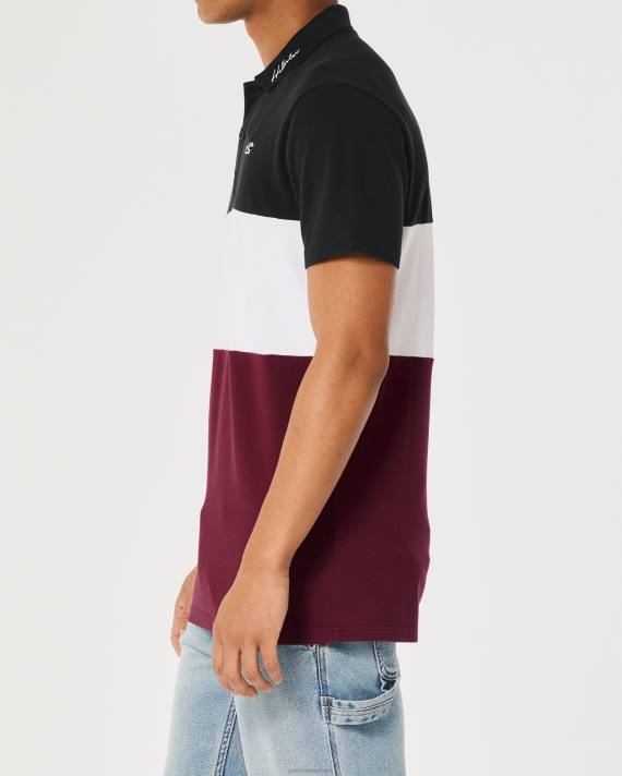 Hollister Mænd farveblok polo 2H8Z997 toppe sort hvid og bordeaux
