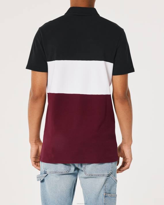 Hollister Mænd farveblok polo 2H8Z997 toppe sort hvid og bordeaux