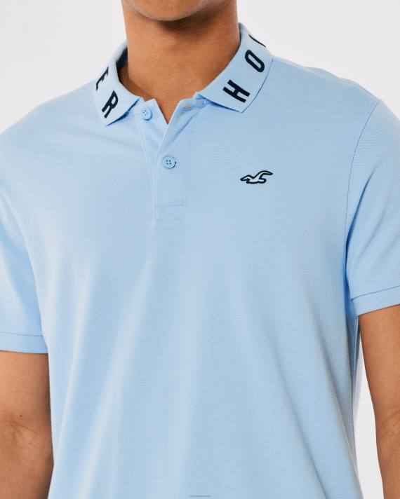 Hollister Mænd logo krave polo 2H8Z821 toppe lyseblå