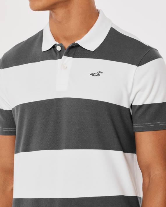 Hollister Mænd rugby stribe logo ikon polo 2H8Z1018 toppe grå stribe