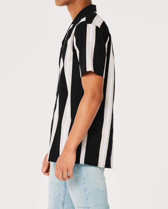 Hollister Mænd afslappet skjorte i poplin med korte ærmer 2H8Z1006 toppe sort stribe