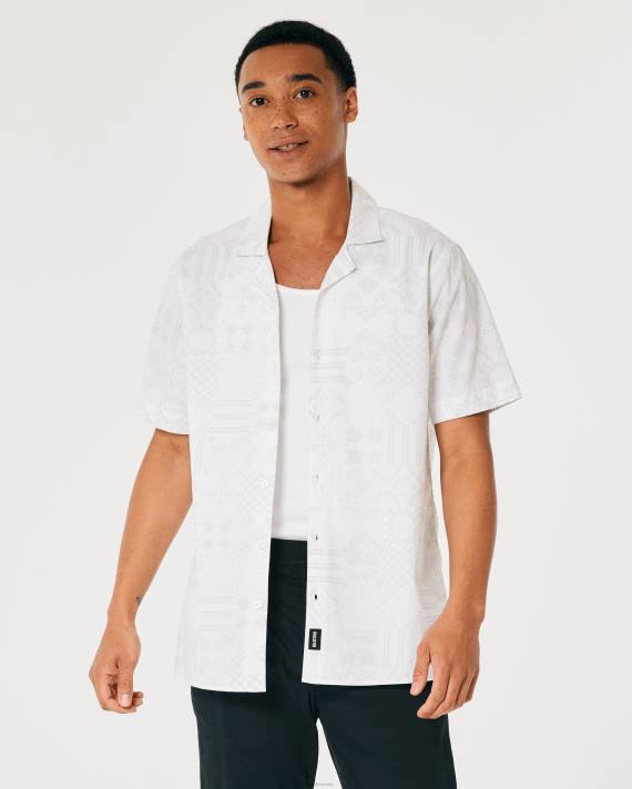 Hollister Mænd afslappet skjorte i poplin med korte ærmer 2H8Z893 toppe hvidt mønster