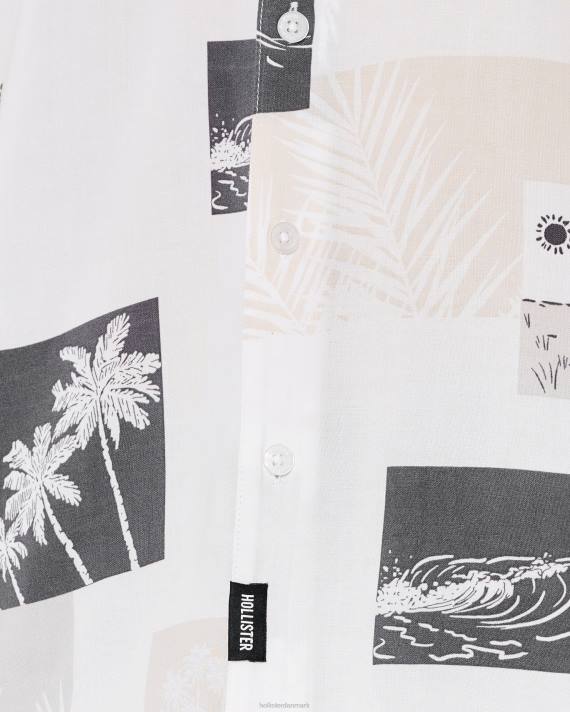 Hollister Mænd afslappet skjorte med korte ærmer 2H8Z990 toppe råhvidt mønster