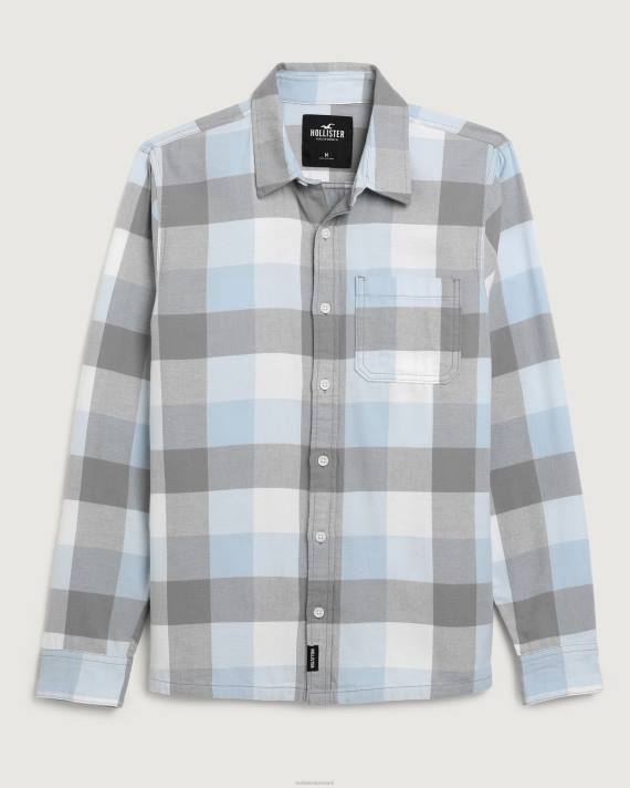 Hollister Mænd flannelskjorte med knapper 2H8Z985 toppe lyseblå tern