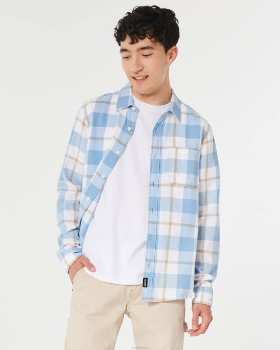 Hollister Mænd flannelskjorte med knapper 2H8Z985 toppe lyseblå tern