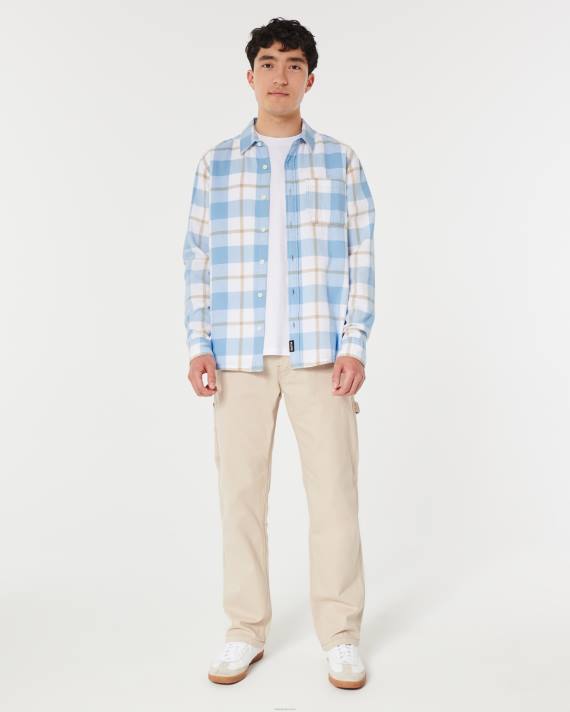 Hollister Mænd flannelskjorte med knapper 2H8Z985 toppe lyseblå tern