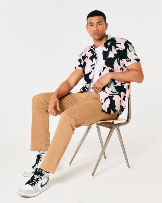 Hollister Mænd kortærmet blomstret skjorte 2H8Z958 toppe sort blomstret