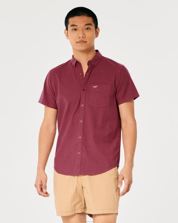 Hollister Mænd kortærmet oxford skjorte med logoikon 2H8Z902 toppe bordeaux