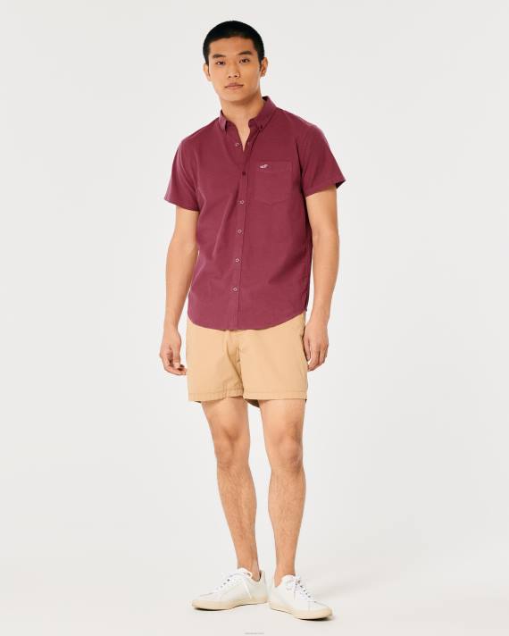 Hollister Mænd kortærmet oxford skjorte med logoikon 2H8Z902 toppe bordeaux