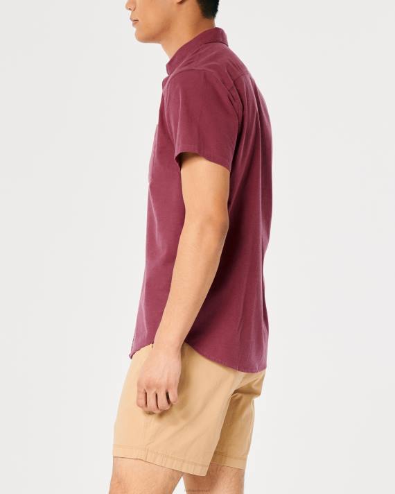 Hollister Mænd kortærmet oxford skjorte med logoikon 2H8Z902 toppe bordeaux