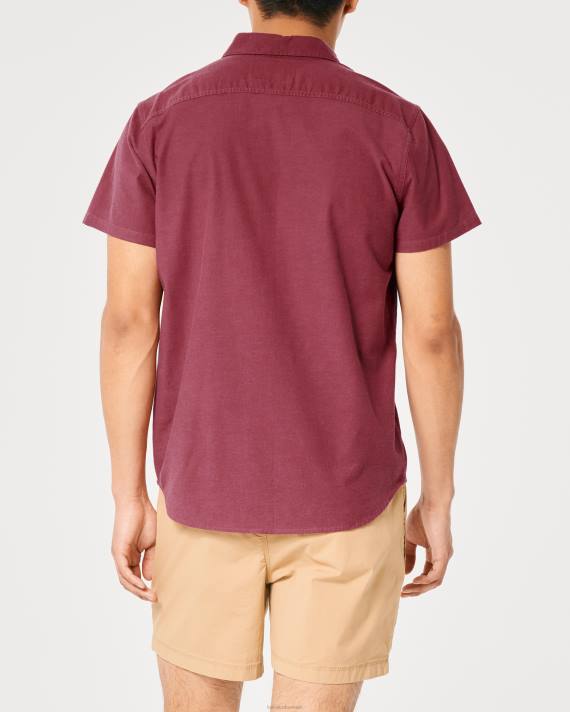 Hollister Mænd kortærmet oxford skjorte med logoikon 2H8Z902 toppe bordeaux
