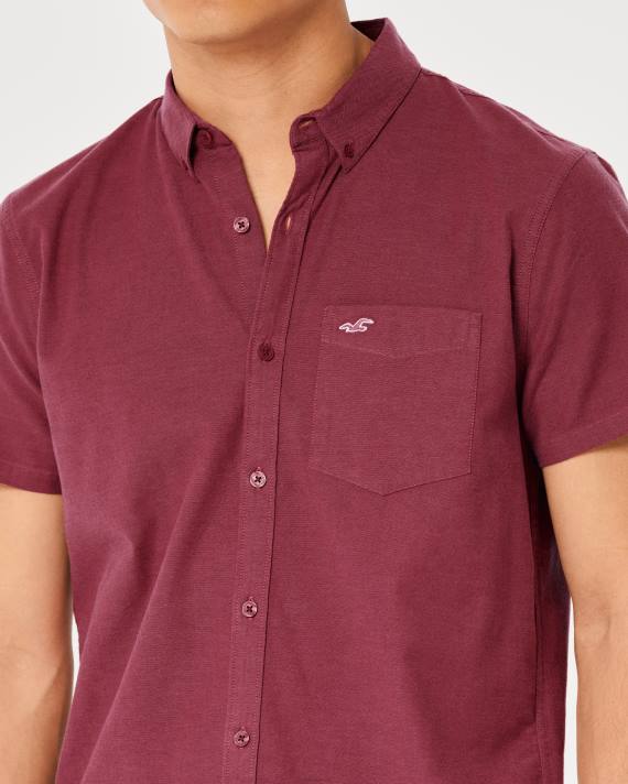 Hollister Mænd kortærmet oxford skjorte med logoikon 2H8Z902 toppe bordeaux