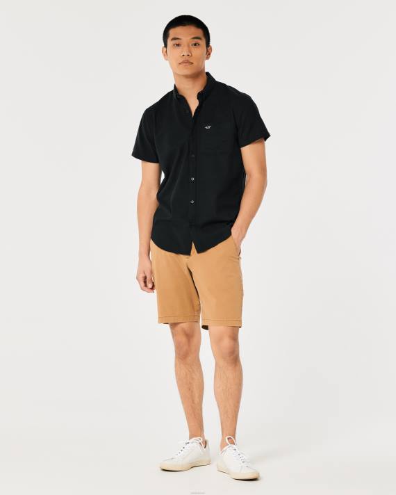 Hollister Mænd kortærmet oxford skjorte med logoikon 2H8Z920 toppe sort