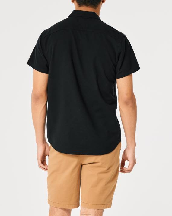 Hollister Mænd kortærmet oxford skjorte med logoikon 2H8Z920 toppe sort