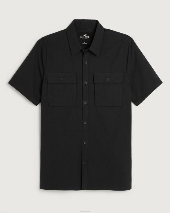 Hollister Mænd kortærmet poplin utility skjorte 2H8Z1049 toppe sort
