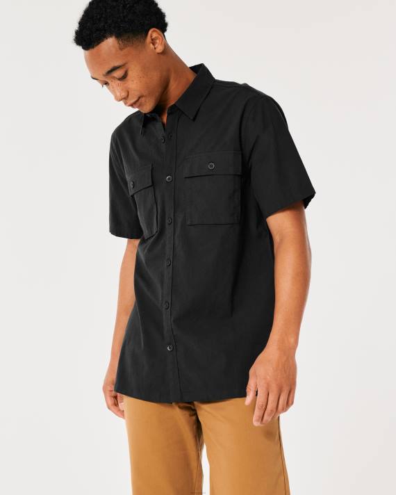 Hollister Mænd kortærmet poplin utility skjorte 2H8Z1049 toppe sort