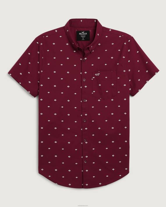 Hollister Mænd kortærmet skjorte med geomønster med knapper 2H8Z979 toppe bordeaux mønster