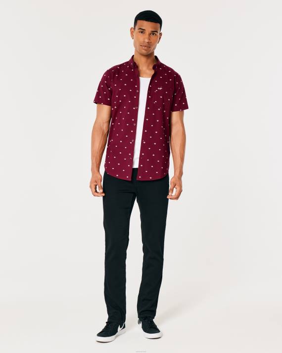 Hollister Mænd kortærmet skjorte med geomønster med knapper 2H8Z979 toppe bordeaux mønster