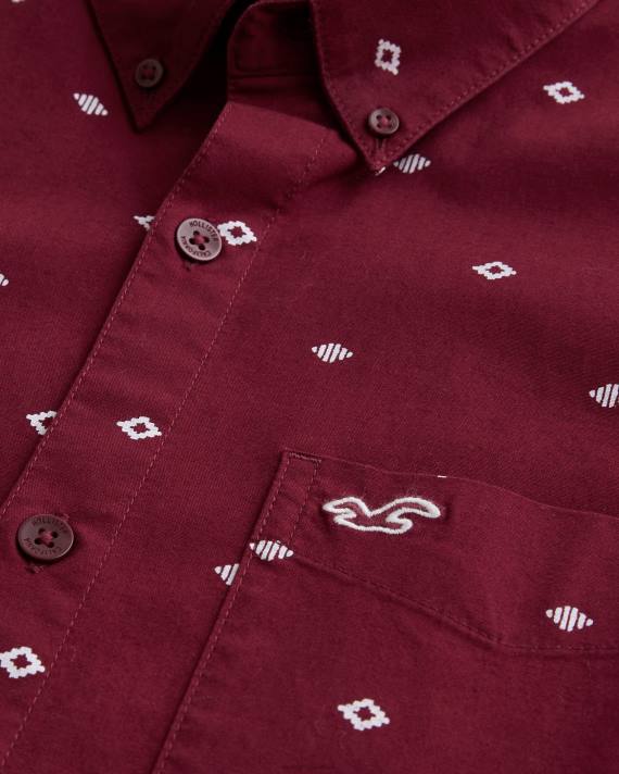 Hollister Mænd kortærmet skjorte med geomønster med knapper 2H8Z979 toppe bordeaux mønster