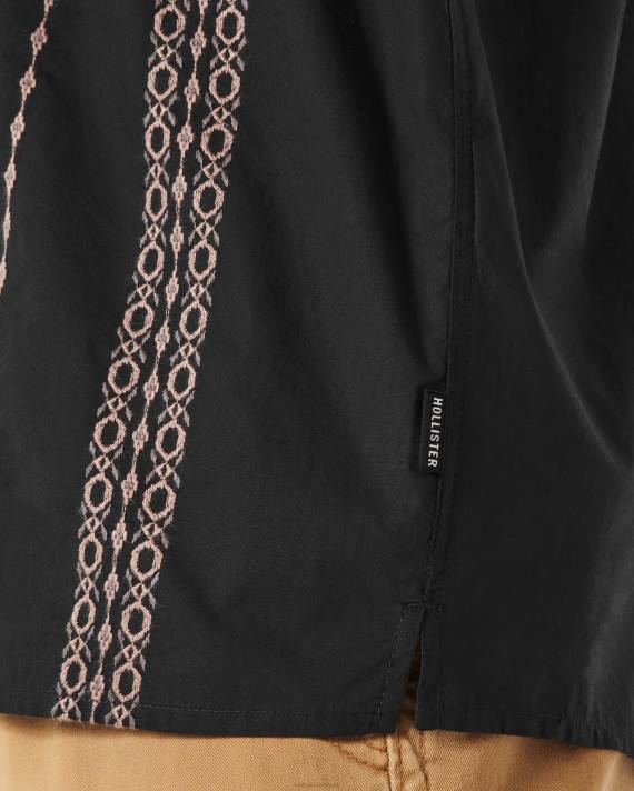 Hollister Mænd kortærmet skjorte med strukturmønster 2H8Z883 toppe sort stribe