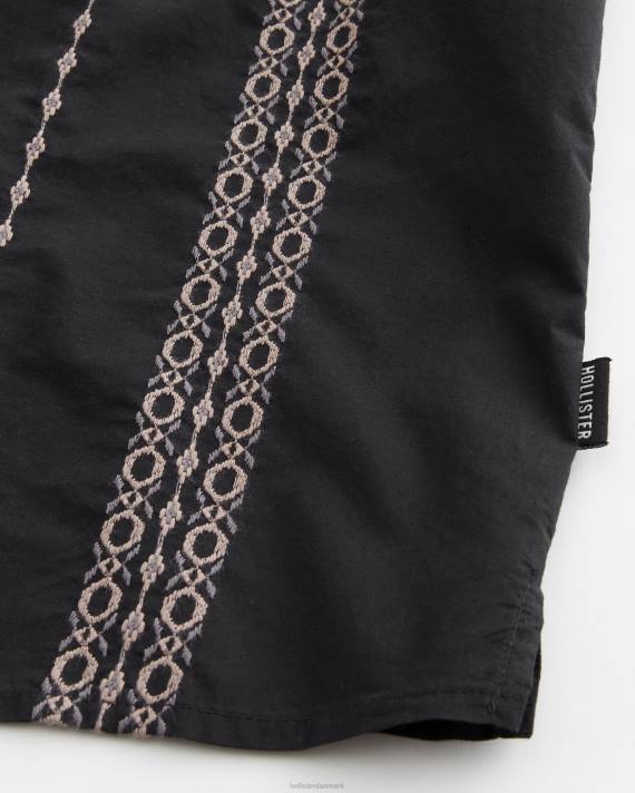 Hollister Mænd kortærmet skjorte med strukturmønster 2H8Z883 toppe sort stribe