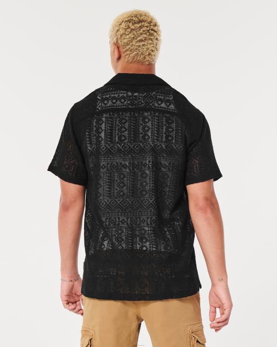 Hollister Mænd kortærmet skjorte med strukturmønster 2H8Z916 toppe sort sd/tekstur