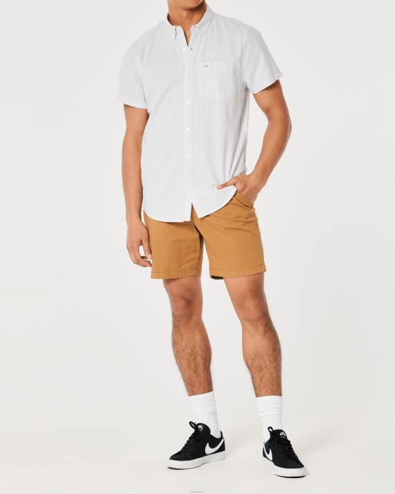 Hollister Mænd kortærmet stribet oxford skjorte 2H8Z1008 toppe oliven stribe