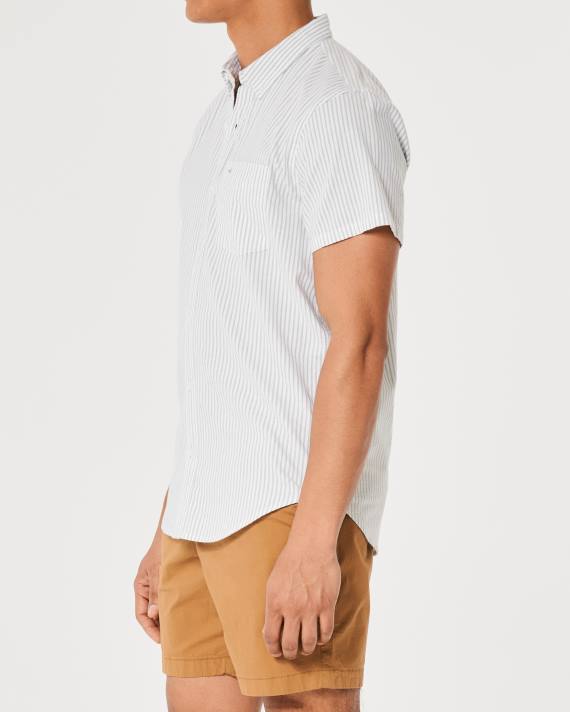 Hollister Mænd kortærmet stribet oxford skjorte 2H8Z1008 toppe oliven stribe