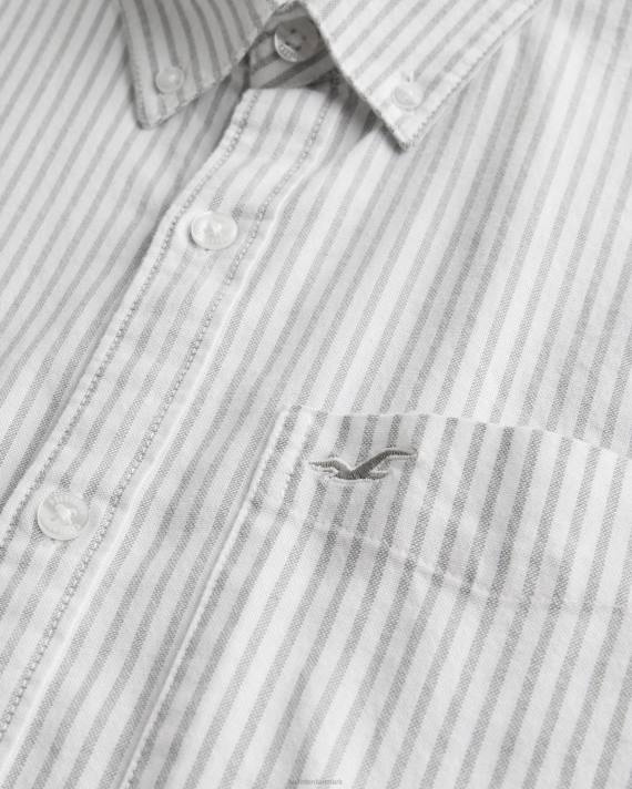 Hollister Mænd kortærmet stribet oxford skjorte 2H8Z1008 toppe oliven stribe