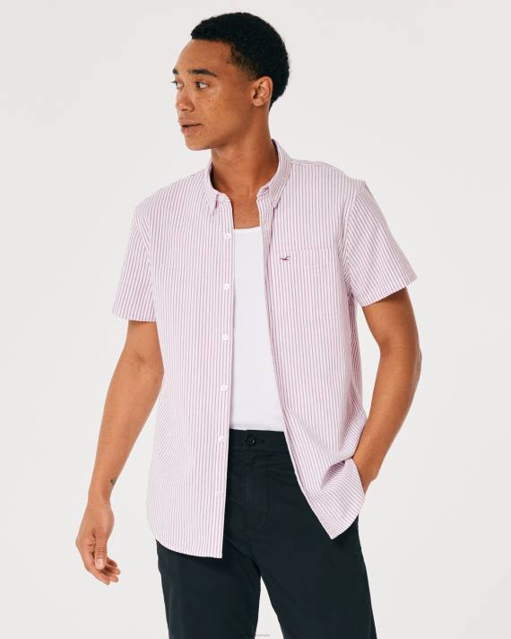 Hollister Mænd kortærmet stribet oxford skjorte 2H8Z1037 toppe bordeaux stribe