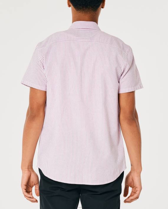 Hollister Mænd kortærmet stribet oxford skjorte 2H8Z1037 toppe bordeaux stribe