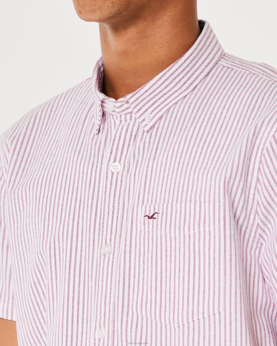 Hollister Mænd kortærmet stribet oxford skjorte 2H8Z1037 toppe bordeaux stribe