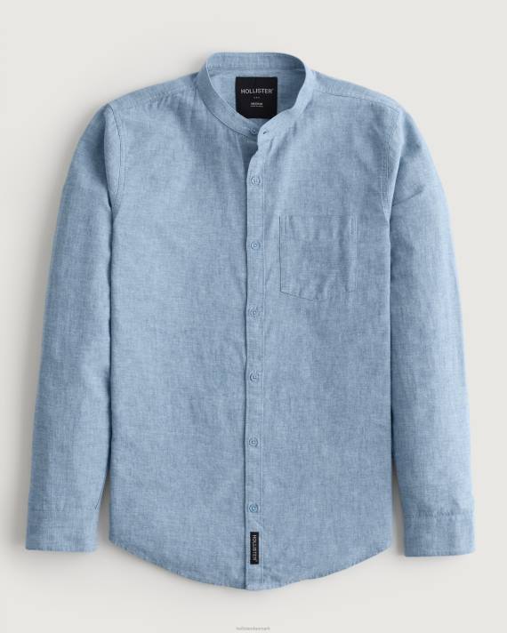 Hollister Mænd skjorte i hørblanding med båndkrave 2H8Z881 toppe lyng blå