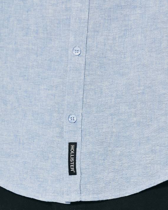 Hollister Mænd skjorte i hørblanding med båndkrave 2H8Z881 toppe lyng blå