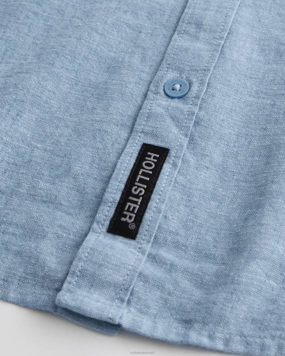 Hollister Mænd skjorte i hørblanding med båndkrave 2H8Z881 toppe lyng blå