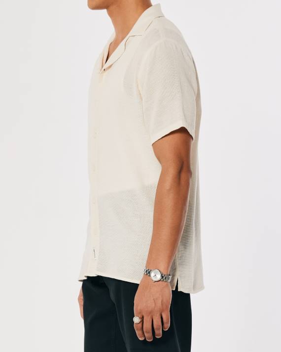 Hollister Mænd tekstureret kortærmet skjorte 2H8Z877 toppe off white