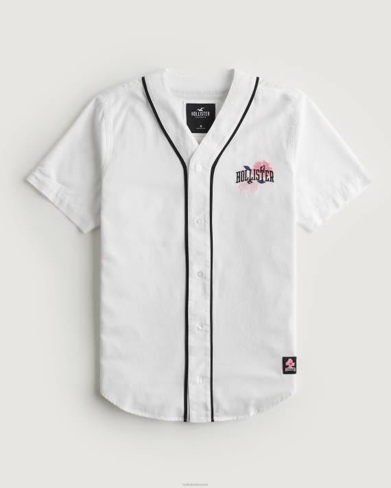 Hollister Mænd afslappet cherry blossom logo grafisk baseball skjorte 2H8Z1080 toppe hvid