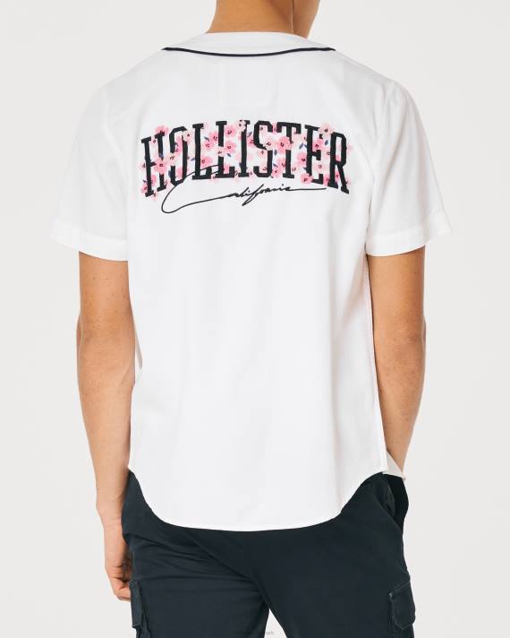 Hollister Mænd afslappet cherry blossom logo grafisk baseball skjorte 2H8Z1080 toppe hvid