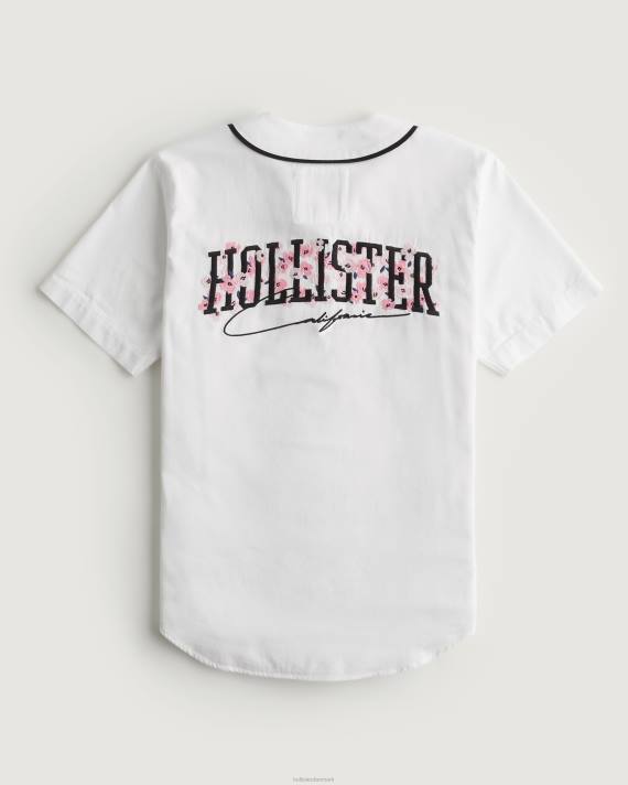 Hollister Mænd afslappet cherry blossom logo grafisk baseball skjorte 2H8Z1080 toppe hvid