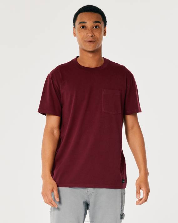 Hollister Mænd afslappet pocket crew t-shirt 2H8Z912 toppe bordeaux