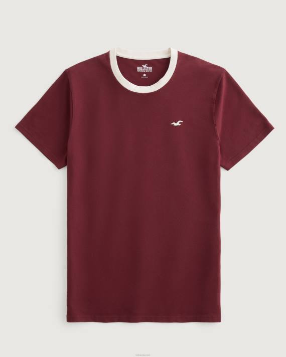 Hollister Mænd besætningsikon pique t-shirt 2H8Z1009 toppe bordeaux