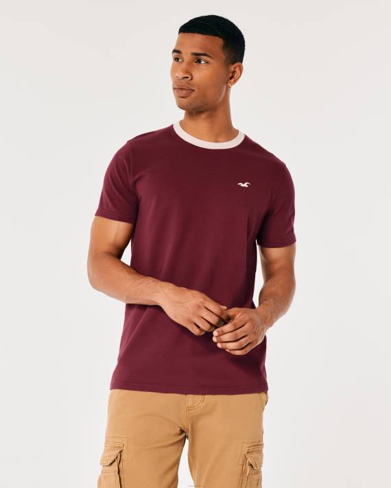 Hollister Mænd besætningsikon pique t-shirt 2H8Z1009 toppe bordeaux