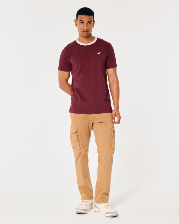 Hollister Mænd besætningsikon pique t-shirt 2H8Z1009 toppe bordeaux