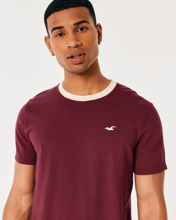 Hollister Mænd besætningsikon pique t-shirt 2H8Z1009 toppe bordeaux