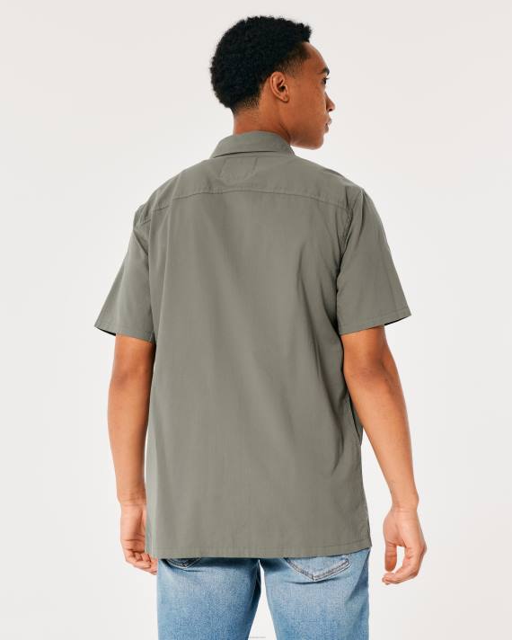 Hollister Mænd kortærmet poplin utility skjorte 2H8Z1050 toppe oliven