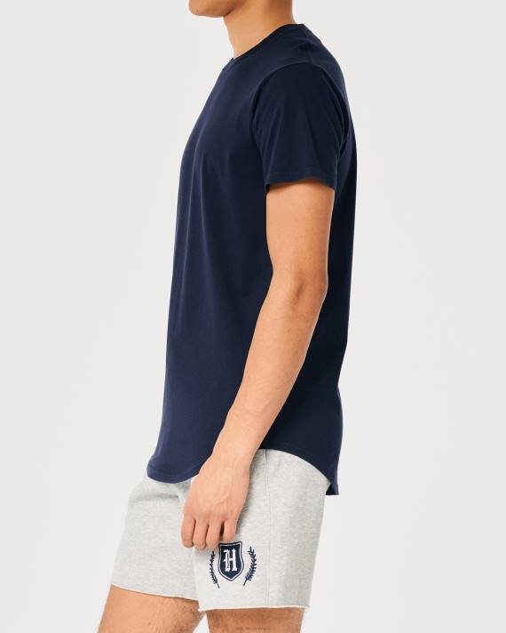 Hollister Mænd langline bomulds t-shirt 2H8Z857 toppe flåde