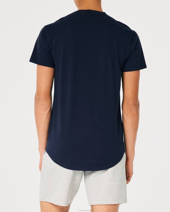 Hollister Mænd langline bomulds t-shirt 2H8Z857 toppe flåde